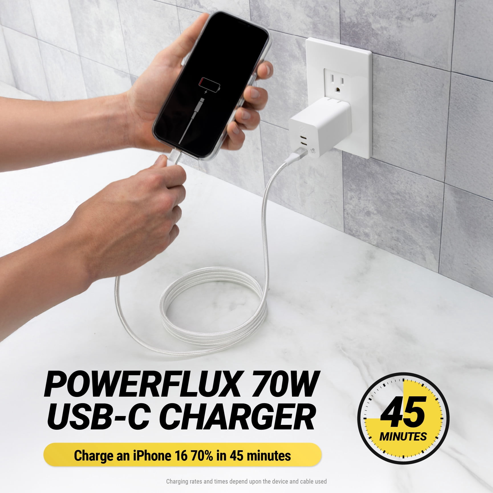 Scosche PowerFlux 70 3-Port 70W USB-C Fast Charging Wall Block Adapter w/ Multiple Ports HPD70WT-SP