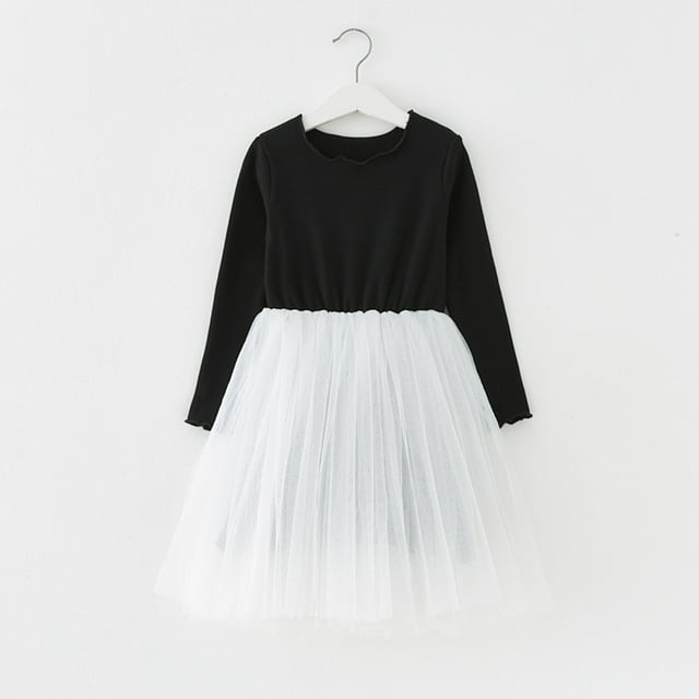 Robes pour Filles pour le Jeu Quotidien et les Fêtes, Robe de Fête à Manches Longues avec Superposition en Filet pour Tout-Petites, Style Confortable pour les Sorties Décontractées Quotidiennes