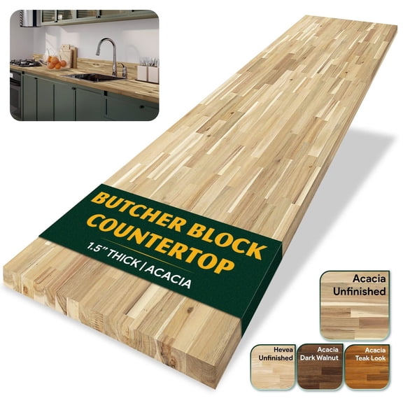 Howizz Acacia Butcher Block Countertop 72 x 25 x 1.5 Inches, Unfinished Solid Wood Table Top for DIY Desk Top, Workbench Top, Kitchen Countertop