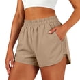 thumbnail image 2 of Cagogo Women Plus Size Elastic Waist Shorts with Pockets Quick Dry Sporty Running Yoga Workout Lounge Casual Athletic Bottoms, Beige M, 2 of 7