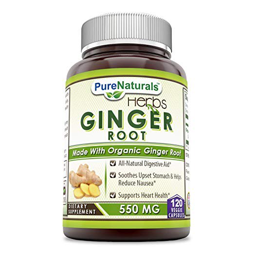 Pure Naturals Ginger Root Supplement 550 mg Capsules (NonGMO) Easy