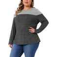 thumbnail image 4 of Blusa de mujer de talla grande Agnes Orinda, de punto, con cuello redondo, de manga larga, casual, suelta, en bloque de color 4X gris oscuro, 4 of 6