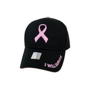 Black Breast Cancer Ribbon Design Cap w/ Pink Embroidery " I Will Survive"