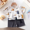 thumbnail image 2 of Loopsun Toddler Summer Sets, Children's Summer Home Clothing Round Neck Short Sleeve Top and Shorts Two-Piece Set White 2-3 years, 2 of 3