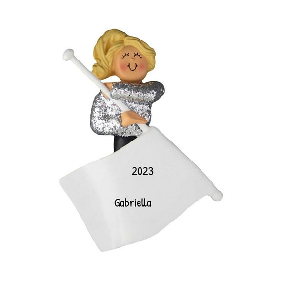 Personalized Color Guard Ornaments - Flag Girl Ornament, Flag Ornaments, Color Guard Gifts, Winter Guard Gifts, Marching Band Color Guard Flags Ornament - Blonde Girl - Free Customization