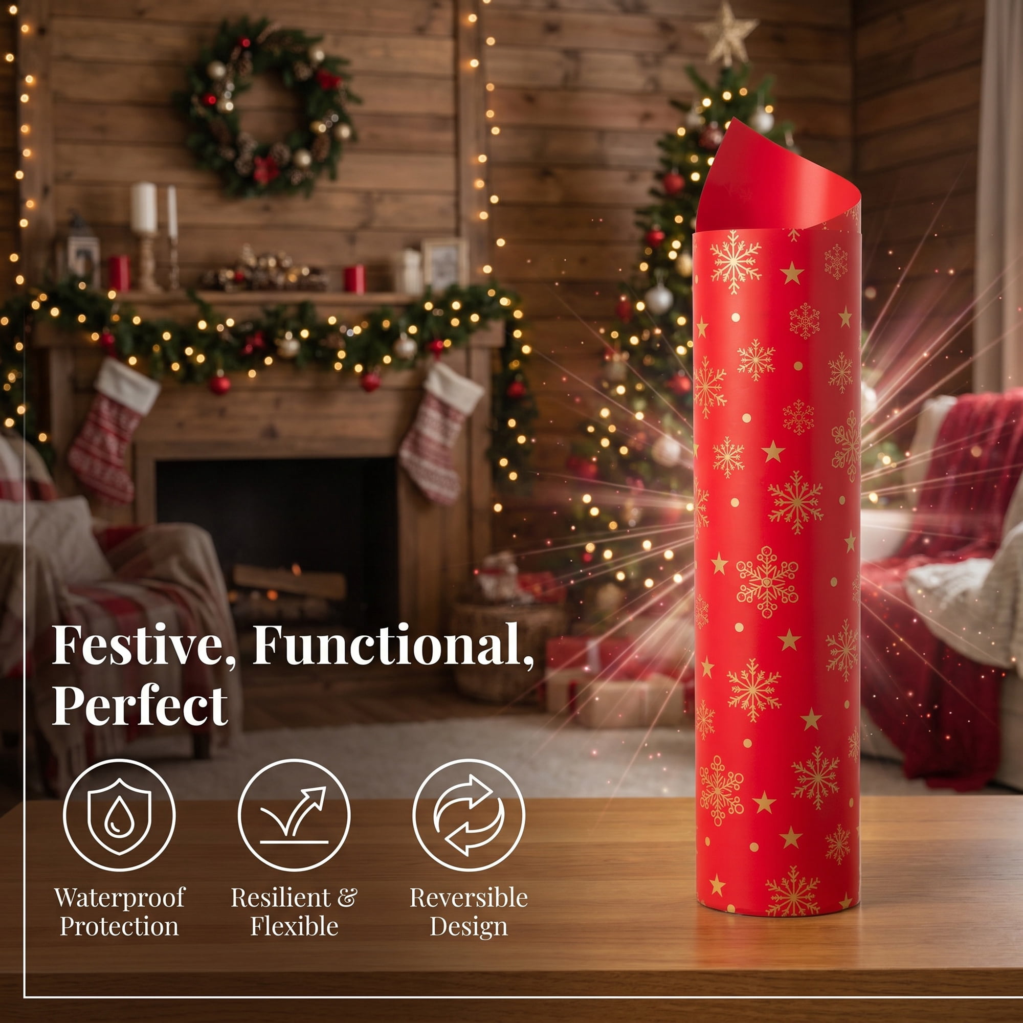 Unique Bargains Waterproof Matte Gift Wrap Paper for Bouquets Red Snowflake 22"x 22"