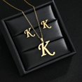 thumbnail image 3 of Collar de acero inoxidable con inicial del alfabeto A-Z para mujer, conjunto de pendientes con 26 letras en inglés, joyería personalizada, regalo, 3 of 4