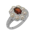 thumbnail image 1 of LBG British Made 9k White Gold Natural Garnet & Cultured Pearl Womens Statement Ring - 33 size options - Size 7, 1 of 8