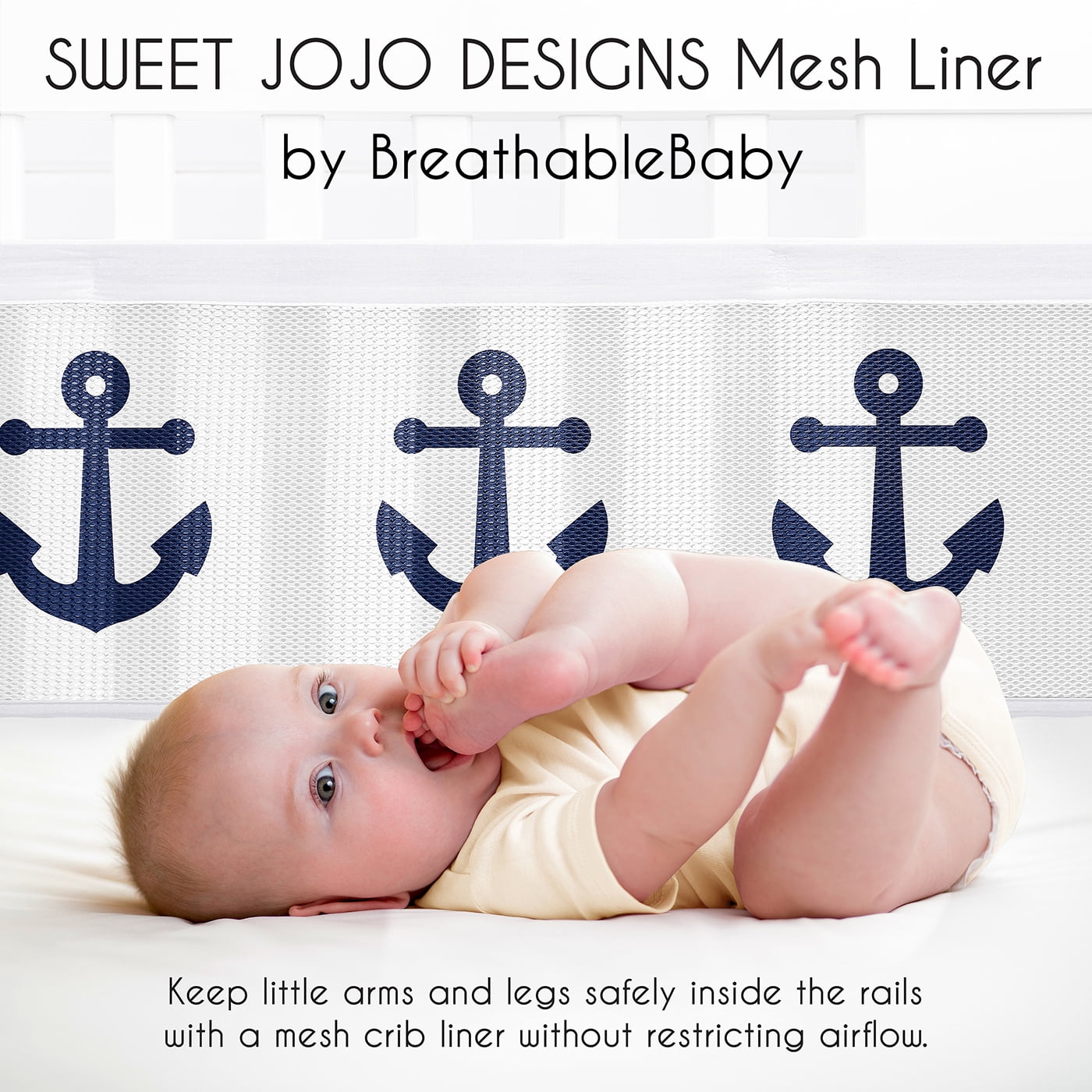 Sweet Jojo Designs + BreathableBaby Sailor Boy, Girl, Unisex/Gender Neutral Breathable Mesh Crib Liner
