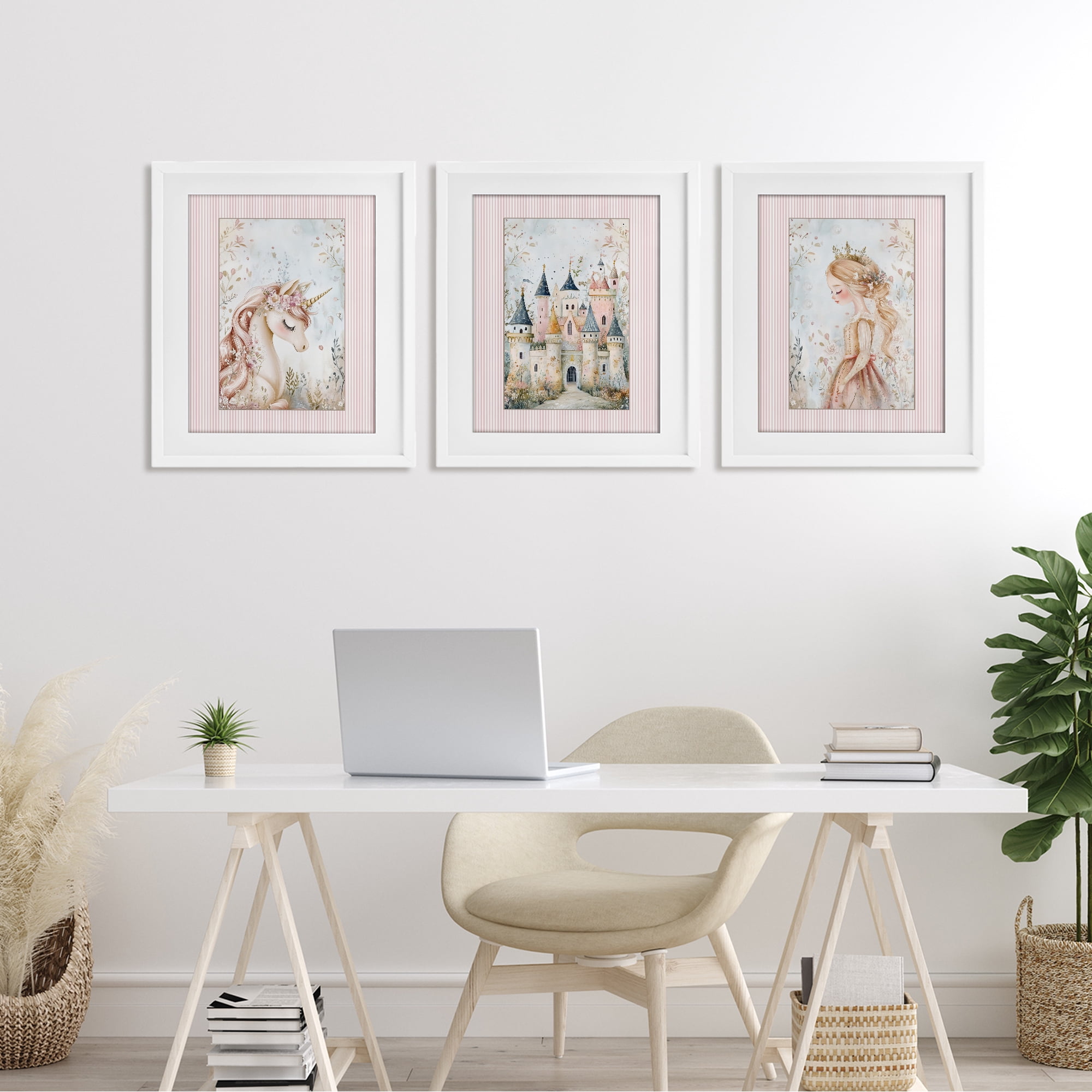 Stupell Industries Fantasy Enchanted Dreams 3 Piece White Framed Print Under Glass Set, design by Christine Simpson Art
