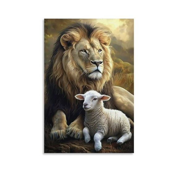 Christian Wall Art - Lion of Judah And Lamb Art - Jesus Bible Canvas Painting Posters Wall Art Painting Canvas Gift Living Room Prints Bedroom Decor Poster Artworks 20x30inch(50x75cm)