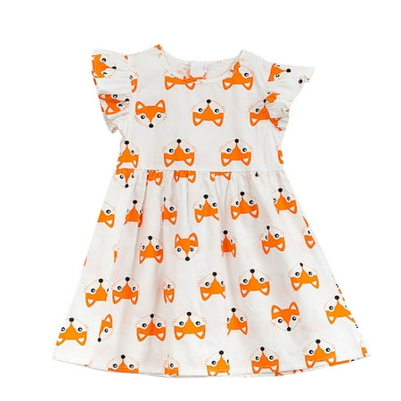 

QWERTYU Infant Baby Toddler Child Children Kids Sundress Sleeveless Summer Dress Flutter Sleeve Print Dresses for Girls 2Y-9Y 90