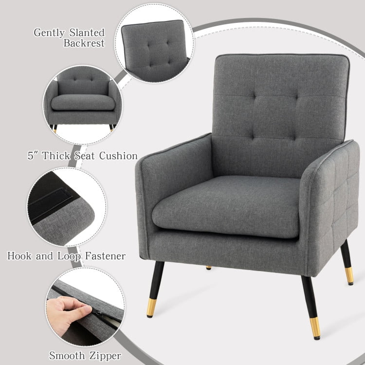 Finihen Accent Chair, Upholstered Accent Armchair, Linen Fabric Accent Chair with Removable Seat Cushion, for Living Room, Bedroom, Reception Room, Gray Finihen Accent Chair, Upholstered Accent Armchair, Linen Fabric Accent Chair with Removable Seat Cushion, for Living Room, Bedroom, Reception Room, Gray