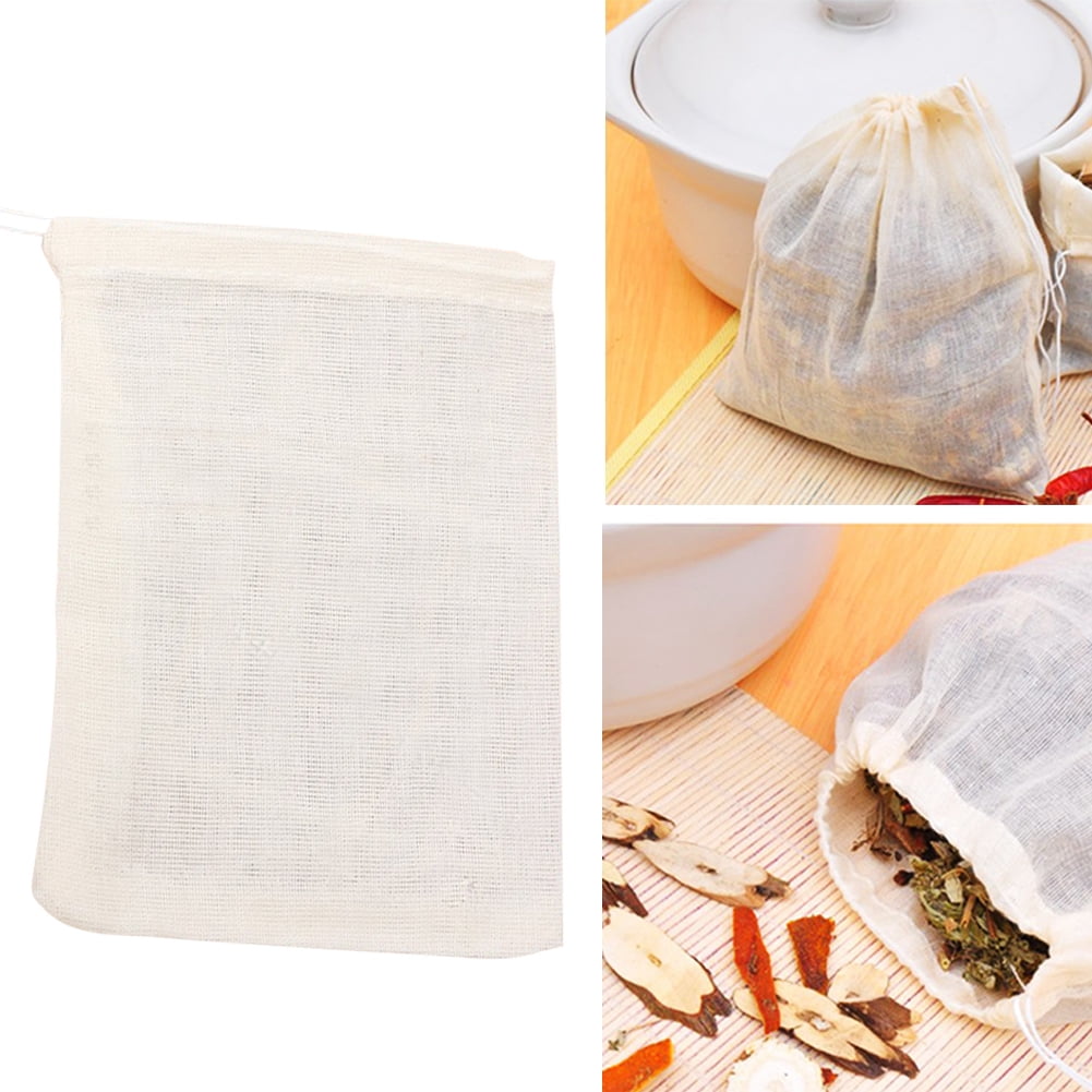 10pcs Cotton Muslin Empty Teabags Drawstring Herb Spice Separating Filter Bags