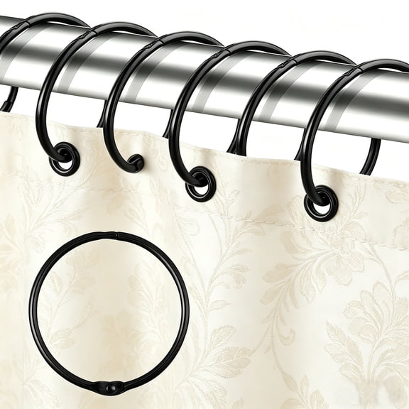 Coolmade 24Pcs Black Shower Curtain Hooks, 2 Inch Rustproof Metal Round Shower Curtain Rings, Smooth Glide Shower Hooks for Bathroom Shower Rod, Heavy Duty Decorative Bathroom Curtain Hangers