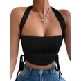 thumbnail image 2 of Biekopu Women's Summer Halter Tank Tops, Sleeveless Side Drawstring Solid Color Slim Fit Tops, 2 of 6