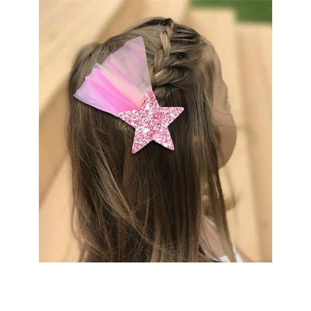 Baby Girl Sequin Star Hair Clips Glitter Tulle Multicolor Mesh Hair