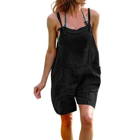 

NECHOLOGY Black Jumpsuit For Women Women s Summer Short Sleeve Striped Jumpsuit Rompers with Pockets Short Pant Rompers Pajamas Black Small