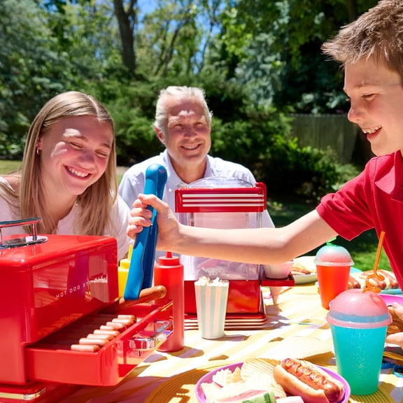 Extra Large Diner-Style Steamer for 20 Hot Dogs and 6 Buns, Red Electric Food Warmer with Water Level Window