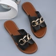 thumbnail image 5 of Xfvqtps Slide Sandals for Women Flat Open Toe Metal Ring Decor Leather Non Slip Beach Summer Sandals Black, 5 of 9
