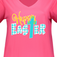 thumbnail image 3 of Inktastic Happy Easter with Cross in Teal Plaid Women's Plus Size V-Neck T-Shirt, 3 of 4