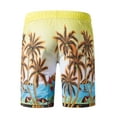 thumbnail image 5 of SWSMCLT Men's Boardshorts Summer 100 All Cotton Loose Knee Length Casual Walking Beach Shorts Pockets Tropical Palm Tree Elastic Waist Drawstring Yellow Medium, 5 of 5