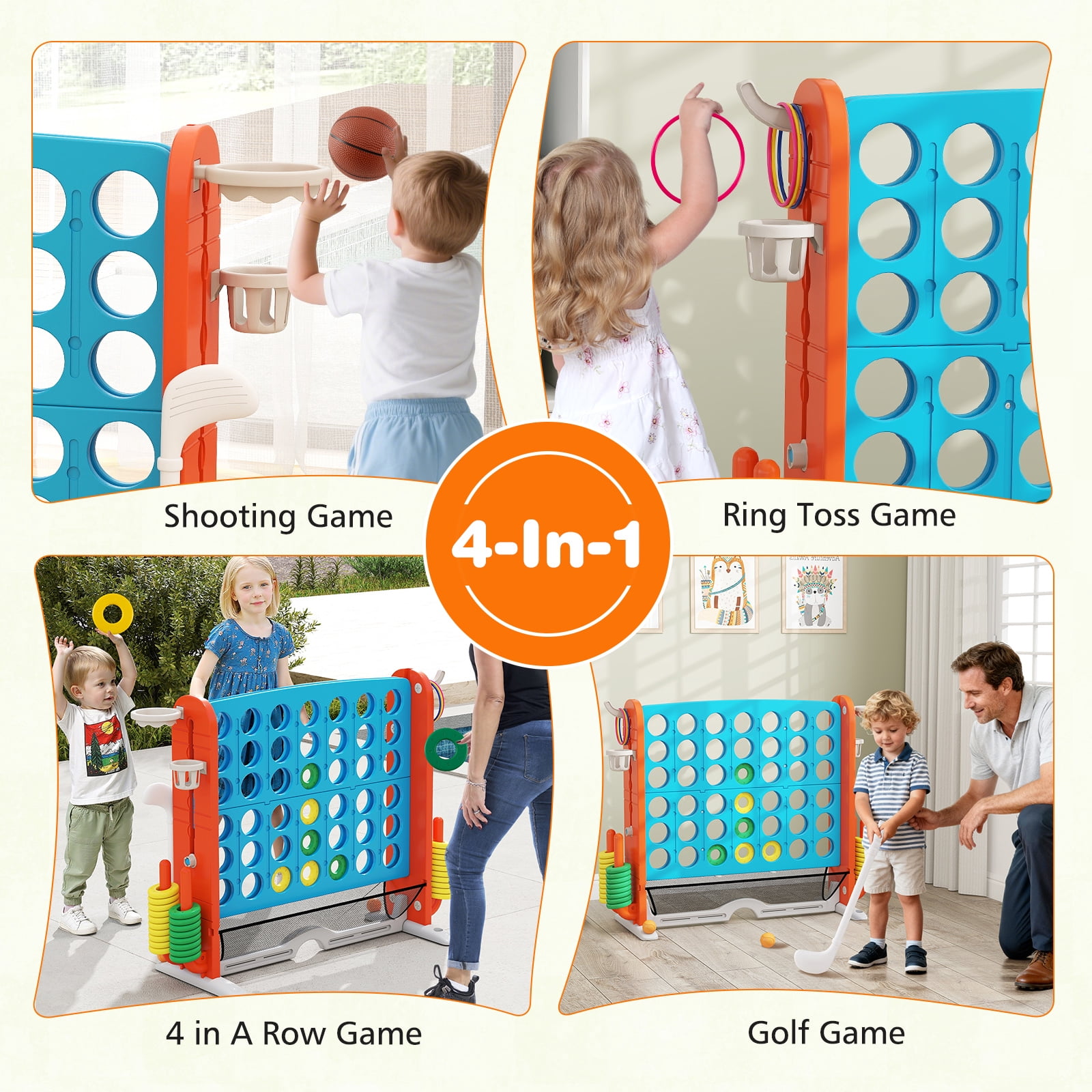 Patiojoy Giant 4-in-A-Row Connect Game Set Height Adjustable 4-to-Score Game Light Blue & Gray