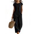 thumbnail image 2 of Mifsaly Vacation Two Piece Sets for Women Casual Asymmetric Hem Tops Short Sleeve and Wide Leg Pants with Pockets Lightweight Summer Lounge Matching Outfits Black,M, 2 of 6