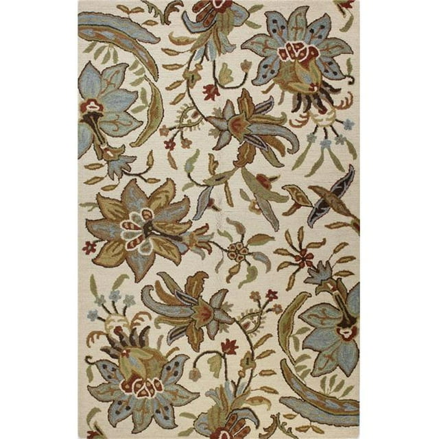 Bashian R131-IV-76X96-AL101 Tapis de Transition Floral Collection Valencia 100 pour Cent Laine Tufté Main, Ivoire - 7 Pi. 6 Po. x 9 Pi. 6 Po.