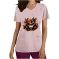 thumbnail image 2 of Jinhomg Womens Funny Holiday Scrubs Mardi Gras Carnival Themed Working Uniform Lightweight Comfy Short Sleeve V-Neck Holiday Caregiver Top 90 Percent off Clearance Pink S, 2 of 6