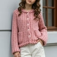 thumbnail image 4 of Women's Striped Knit Cardigan Casual Comfort Stand Collar Loungewear Home Outfit, 4 of 9