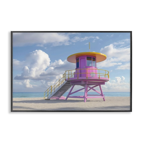 Stupell Industries Miami Beach Tower in Pink Black Framed Giclee Art, design by Creative Studio