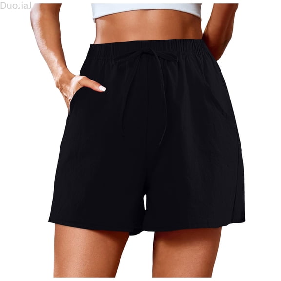 DuoJiaJ Women Casual Shorts Cute Soft Elastic Bottoms Boxer Shorts Womens Linen Shorts Black L