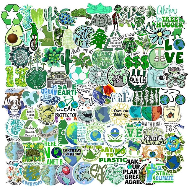 Pegatinas Pegatinas de Protección Ambiental, 100 Piezas Pegatinas del Día de la Tierra para Botellas de Agua, Papelería, Bicicletas