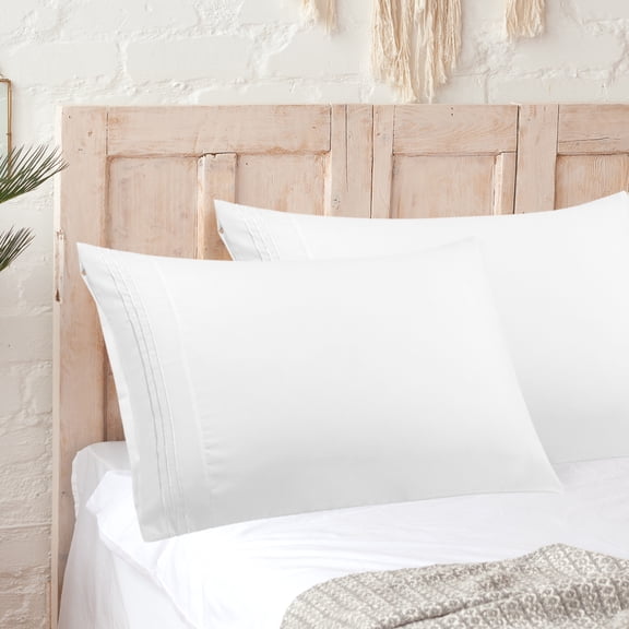 REGALWOVEN Brushed Microfiber Pillowcases Set of 2 Soft Breathable Pillow Covers with Embroidery White Standard