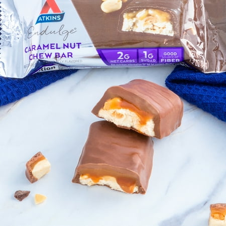 Atkins Endulge Caramel Nut Chew Bar, Dessert Favorite, Low Sugar, Good Source of Fiber, 6/10 Count (Value Pack)