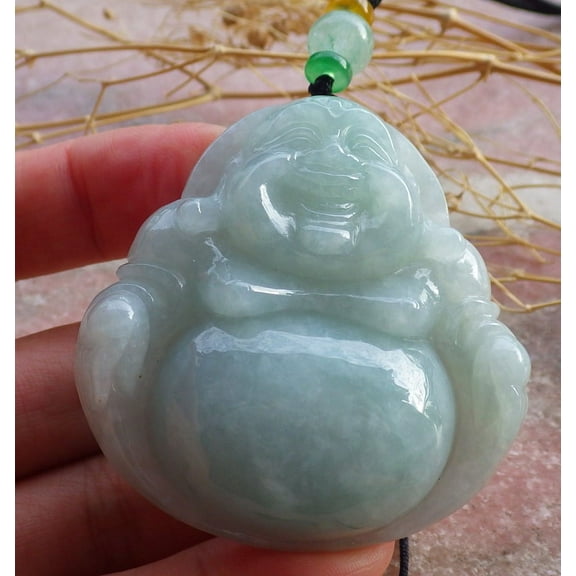 Certified Green Burma 100% Natural A Jade jadeite pendant Happy Buddha God Necklace 639712 TN
