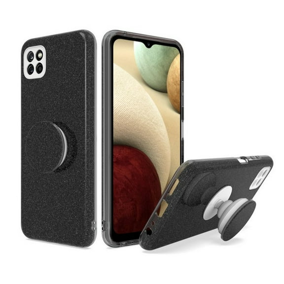 X-Cover for Samsung Galaxy A22 5GGlitter Sparkle Slim Bling Hybrid Protective with Round Stand Shockproof Soft TPU Rubber  Phone Case for Galaxy A22 5G - Black