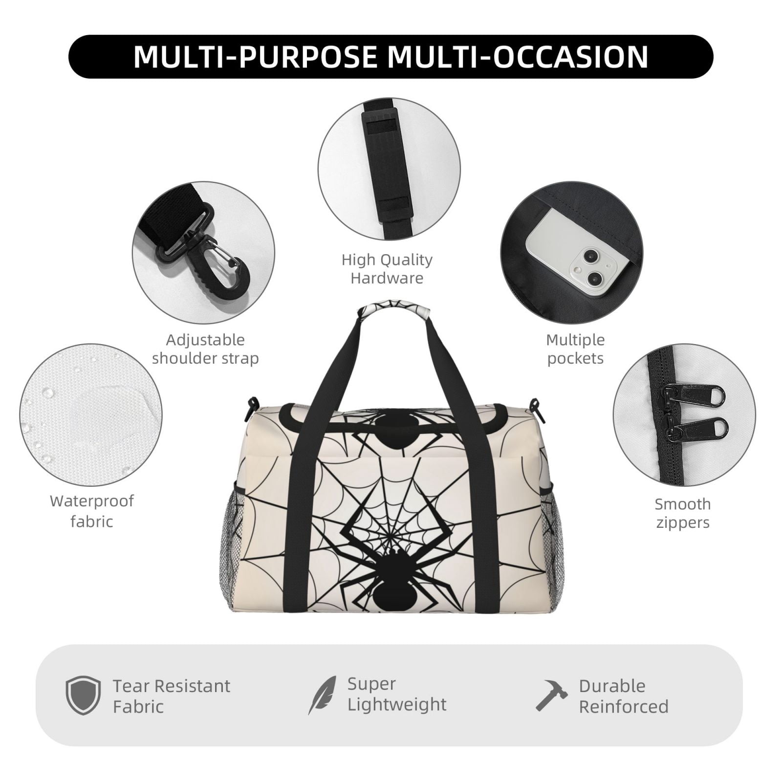 Fuzoiu Spiders On The Web 1 Print Travel Duffle Bag,Carry On Tote Bags,Duffel Bag,Sport Gym Bag, Hospital Bag for Labor and Delivery, Overnight Bag,Luggage Bag