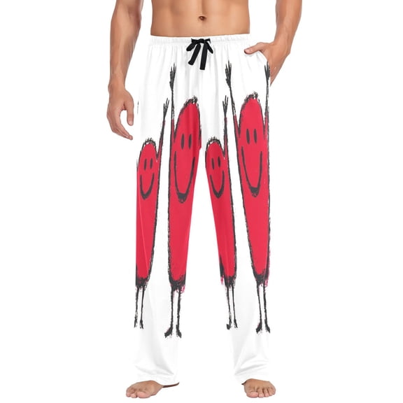 Happy Red Characters Mens Cotton Pajama Pants Long Staple Lightweight Sleep Bottoms with Pockets Breathable