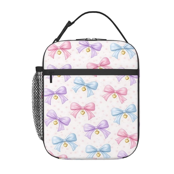 Pastel Bow Pattern Lunch Bag Portable Thermal Lunch Box for Men and Women
