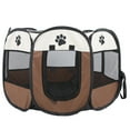 thumbnail image 4 of Jaula plegable portátil para perros y gatos, tienda de ejercicios y juegos, cubierta de malla para uso en interiores y exteriores, café, 4 of 12