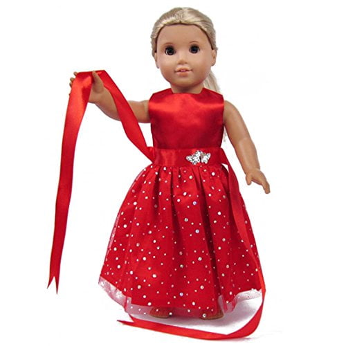 TianBo Doll Clothes - Beautiful Red Dress with Dots Outfit Fits 18 inch  American Girl Doll, My Life Doll, Our Generation 