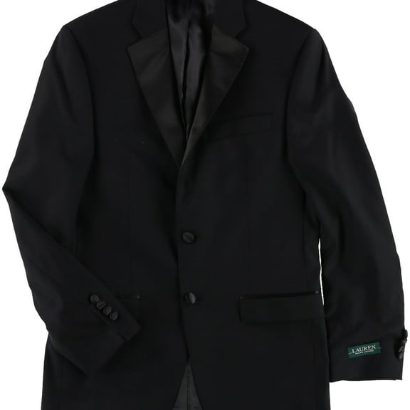 Ralph Lauren Mens Textured Contrast Two Button Blazer Jacket, Black, 38 Regular