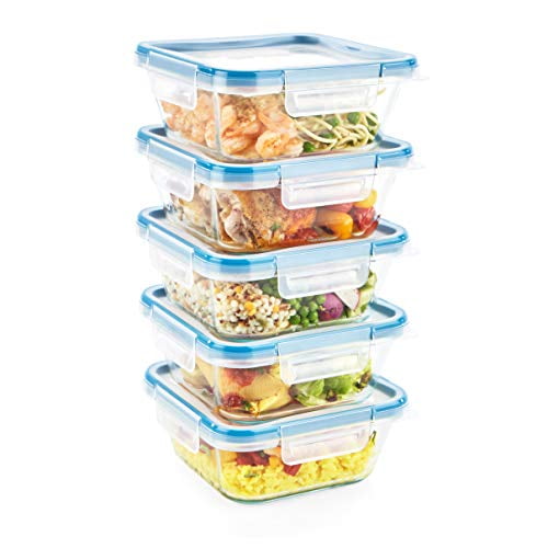 Snapware Meal Prep and Food Storage container Set 10 Piece Square container Set with Lids Oven Safe Pyrex glass containers Airtight, Leak-Proof Li