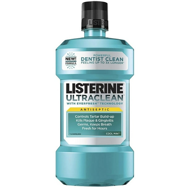 Listerine Ultra Clean Antiseptic Mouthwash, Cool Mint 33.8 oz (Pack of