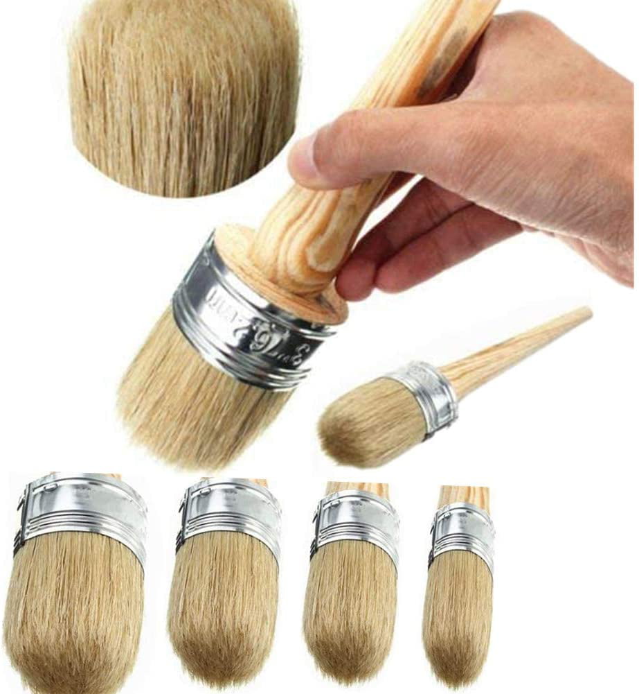 Natural Bristle Round Wax Brush for Painting or Waxing Furniture Home Décor 4 PCS Chalk Paint Wax Brush Set 