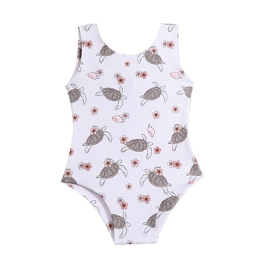 EYIIYE Toddler Girl Summer Swimsuit 6M 1T 2T 3T 4T Kids Sleeveless Jumpsuit Crew Neck Cute Floral/Turtle Print Bathing Suit Infant Casual Swimwear Beachwear