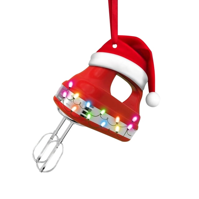 Adorno navideño con forma de batidora para hornear, colgante plano para árbol de Navidad, decoración para coche