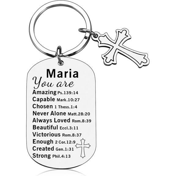Custom Name May Day Baskets Confirmation Gift for Teenagers Girls Bible Verse Keychain Personalized First Communion Gifts for Girls Boys Baptism Gift Engraving Name Cross Keychain